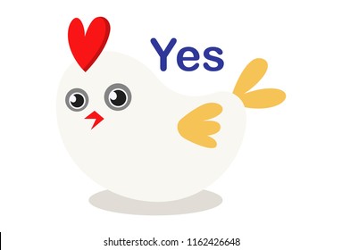 Vector cartoon illustration of cute sparrow say yes. Isolated on white background.  