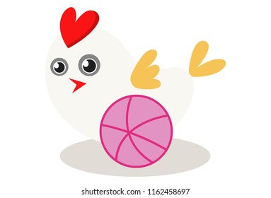 Vector cartoon illustration of cute sparrow with ball. Isolated on white background.  