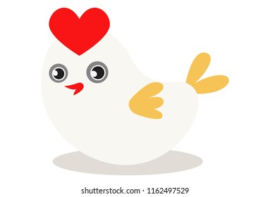 Vector cartoon illustration of cute sparrow with heart on head. Isolated on white background.  
