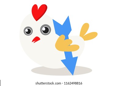 Vector cartoon illustration of cute sparrow with arrow sign. Isolated on white background.  