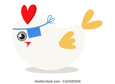 Vector cartoon illustration. Cute sparrow is hiding his one eye with sleeping cover. Isolated on white background. 