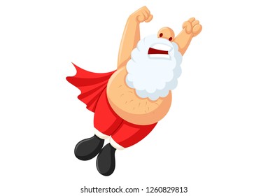 Vector cartoon illustration of cute superhero Santa. Isolated on white background. 
