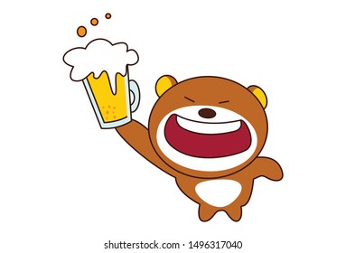 Vector cartoon illustration of cute teddy bear with beer mug. Isolated on white background.