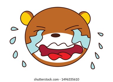 Vector cartoon illustration of cute teddy bear is crying. Isolated on white background.
