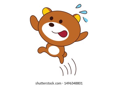 Vector cartoon illustration of cute teddy bear is running. Isolated on white background.