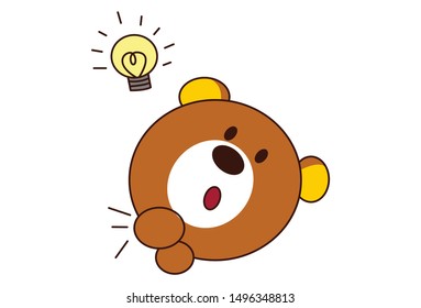Vector cartoon illustration of cute teddy bear with idea bulb. Isolated on white background.