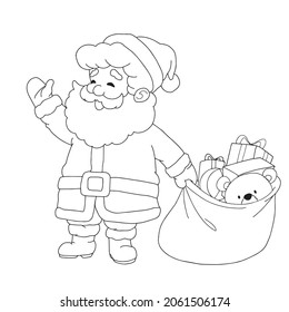Vector cartoon illustration of cute traditional Santa Claus character,colouring book 