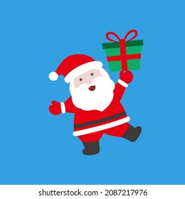 Vector cartoon illustration of cute traditional Santa Claus character with gift