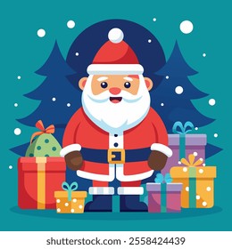 Vector cartoon illustration of cute traditional Santa Claus character