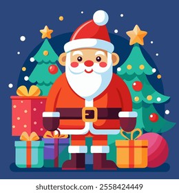 Vector cartoon illustration of cute traditional Santa Claus character