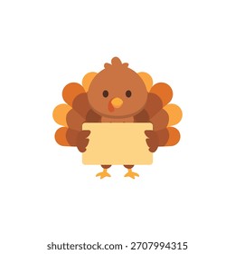 Ilustración de dibujos animados de Vector de un lindo Turquía con un signo en blanco