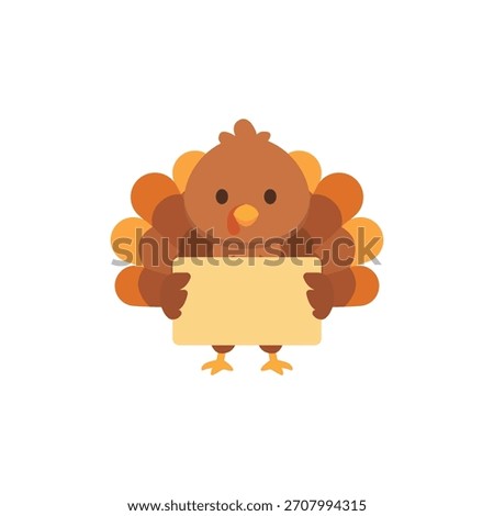 Vector Cartoon Illustration of a Cute Turkey Holding a Blank Sign