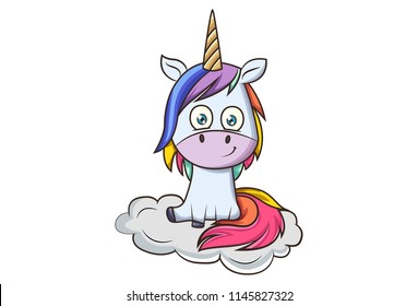 Vector cartoon illustration of cute unicorn. Isolated on white background.