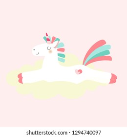 Vector cartoon illustration of cute unicorn character. Trendy flat style illustration. Magic creature