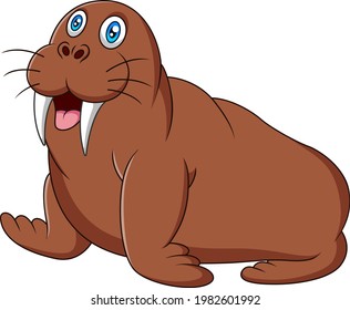 Vector cartoon illustration of cute walrus