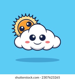 Dibujo vectorial de una linda nube blanca con sol.