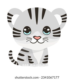 Vector cartoon illustration with cute white tiger