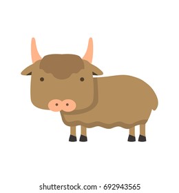 Vector cartoon illustration of a cute yak