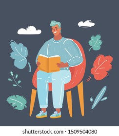 Vector cartoon illustration of Dad reads book