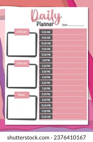 A vector cartoon illustration of a daily planner divided into hourly schedules