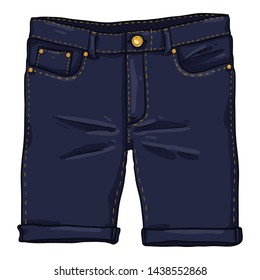 Vector Cartoon Illustration - Dark Blue Denim Jeans Shorts