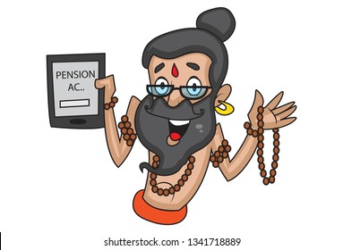 Vector cartoon illustration of data baba showing pension account. Isolated on white background.