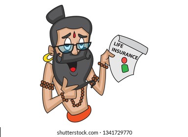 Vector cartoon illustration of data baba with life insurance form. Isolated on white background.