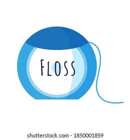 Vector cartoon illustration of dental floss for oral care isolated on white background. Dental concept.