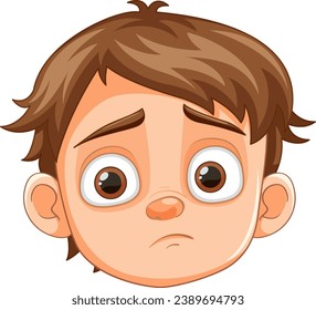 A vector cartoon illustration depicting a sad-looking boy's face