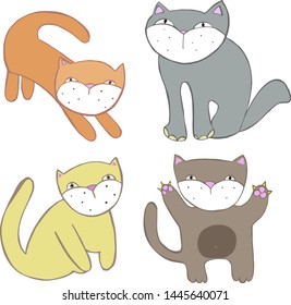 Vector cartoon illustration. Vector design element. Vector cat collection. Cartoon design style. Silhouette isolated. Cute vector illustration.