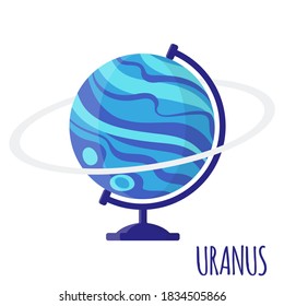 Vector cartoon illustration with desktop school Uranus globe isolated on white background. Back to school