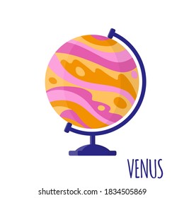 Ilustración de dibujos animados vectoriales con la escuela de escritorio Venus globo aislado en fondo blanco. De vuelta a la escuela