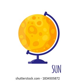 Vector cartoon illustration with desktop school Sun globe isolated on white background. Back to school