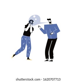  Vector cartoon illustration of despaired women and man. Isolated characters. Family problems, pressure at work. Psychological abuse