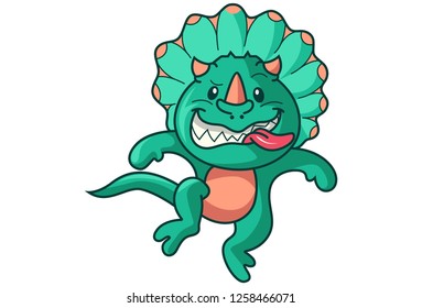Vector cartoon illustration of dinosaur tongue out. Isolated on white background.