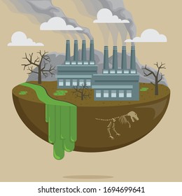 Vector cartoon illustration of dirty plant. Environmental pollution concept.