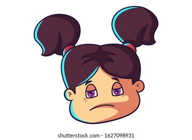 Vector cartoon illustration of disappointed girl face. Isolated on white background.