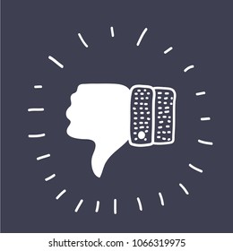 Vector cartoon illustration of dislike icon. Outline symbol in modern style on dark background.