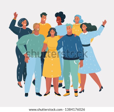 Vector cartoon illustration of Diverse Group of People Together Portrait on white background.