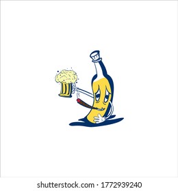 vector cartoon illustration of a drunk bootle. It is suitable for t-shirts, screen printing, etc.