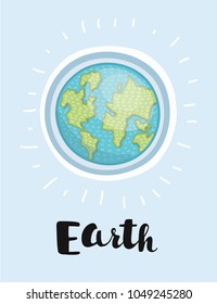 Vector cartoon illustration of Earth Planet. Solar system planets on isolated white background. Hand drawn lettering name