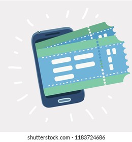 Vector cartoon illustration of E-Commerce Online Shopping Web Site Buy Plane or cinema Tickets. Object in modern style on white background.