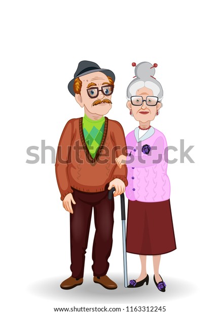 Vector Cartoon Illustration Elderly Couple Holding Stock Vector ...