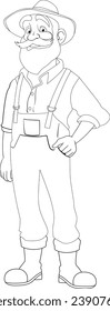 Vector cartoon illustration of an elderly farmer with a beard and mustache
