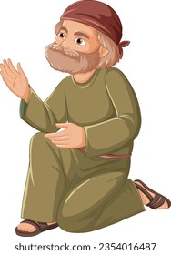 A vector cartoon illustration of an elderly man sitting on a knee