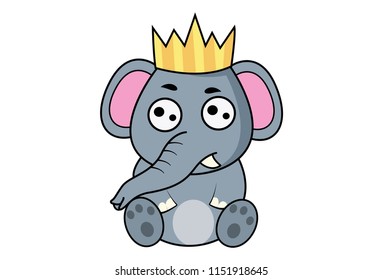Vector cartoon illustration of elephant with king crown.Isolated on white background.