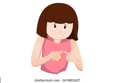 Vector cartoon illustration of embarrassed girl. Isolated on white background.