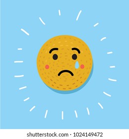 Vector cartoon illustration of Emoticon. Flat Character Sad depressive Icon with tears. Colorful funny hand drawn modern concept.