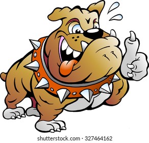 Vector Cartoon illustration of an excited Strong Muscular Bull Dog giving Thumb Up