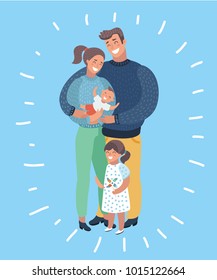 Vector cartoon illustration of family members illustration. Father, Mother, son and daughter. Human modern character on isolated background. Kids and young parents.